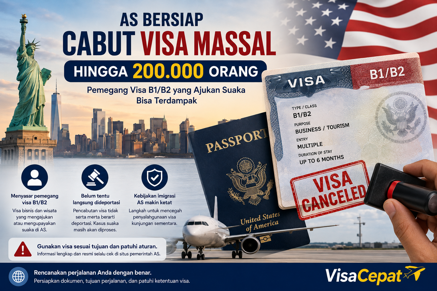 Amerika Serikat Bersiap Cabut Visa Massal, Hingga 200.000 Pemegang Visa Bisa Terdampak